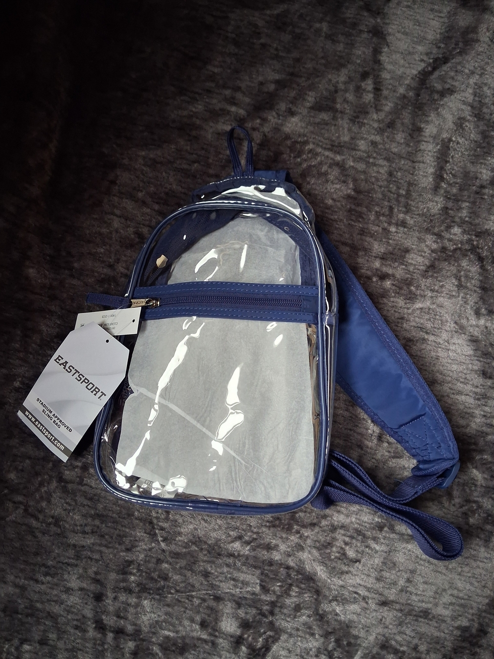 NWT Eastsport Clear Sling Bag Stadium Approved Adjustable Shoulder Strap Blue